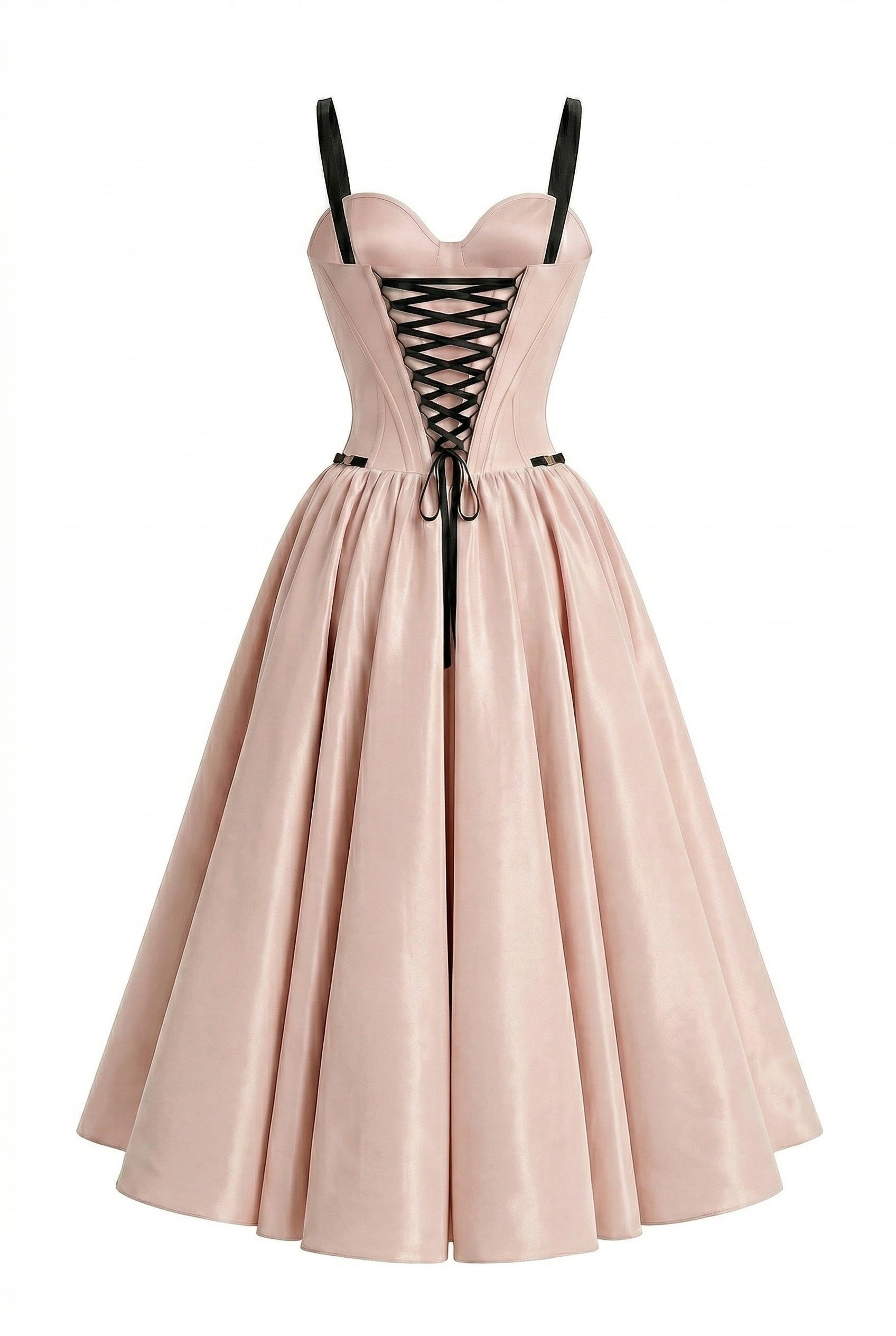 Misty Rose Corset Midi Dress with Contrast Details
