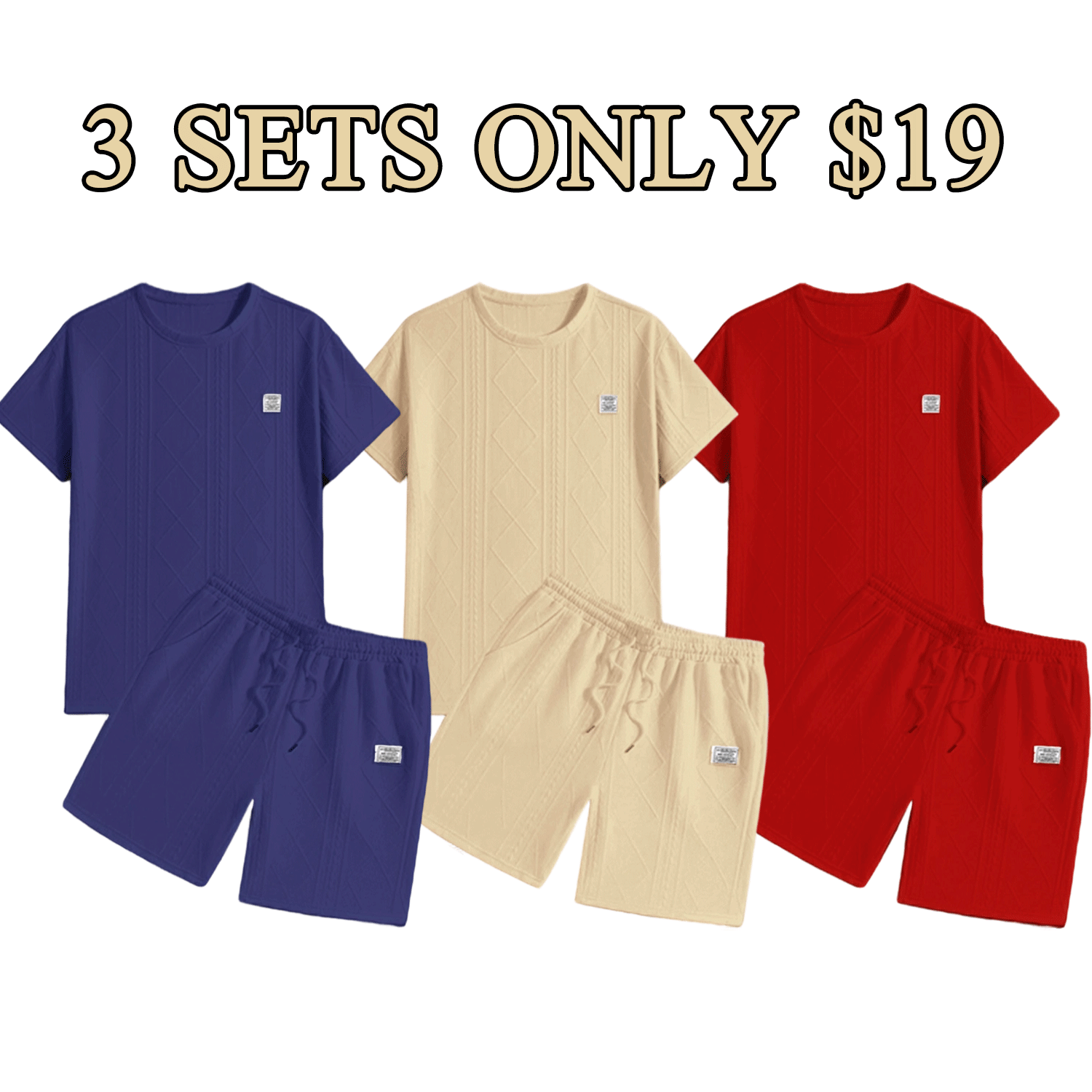 Men’s Textured Summer Two-Piece Set – Short Sleeve Tee & Drawstring Shorts