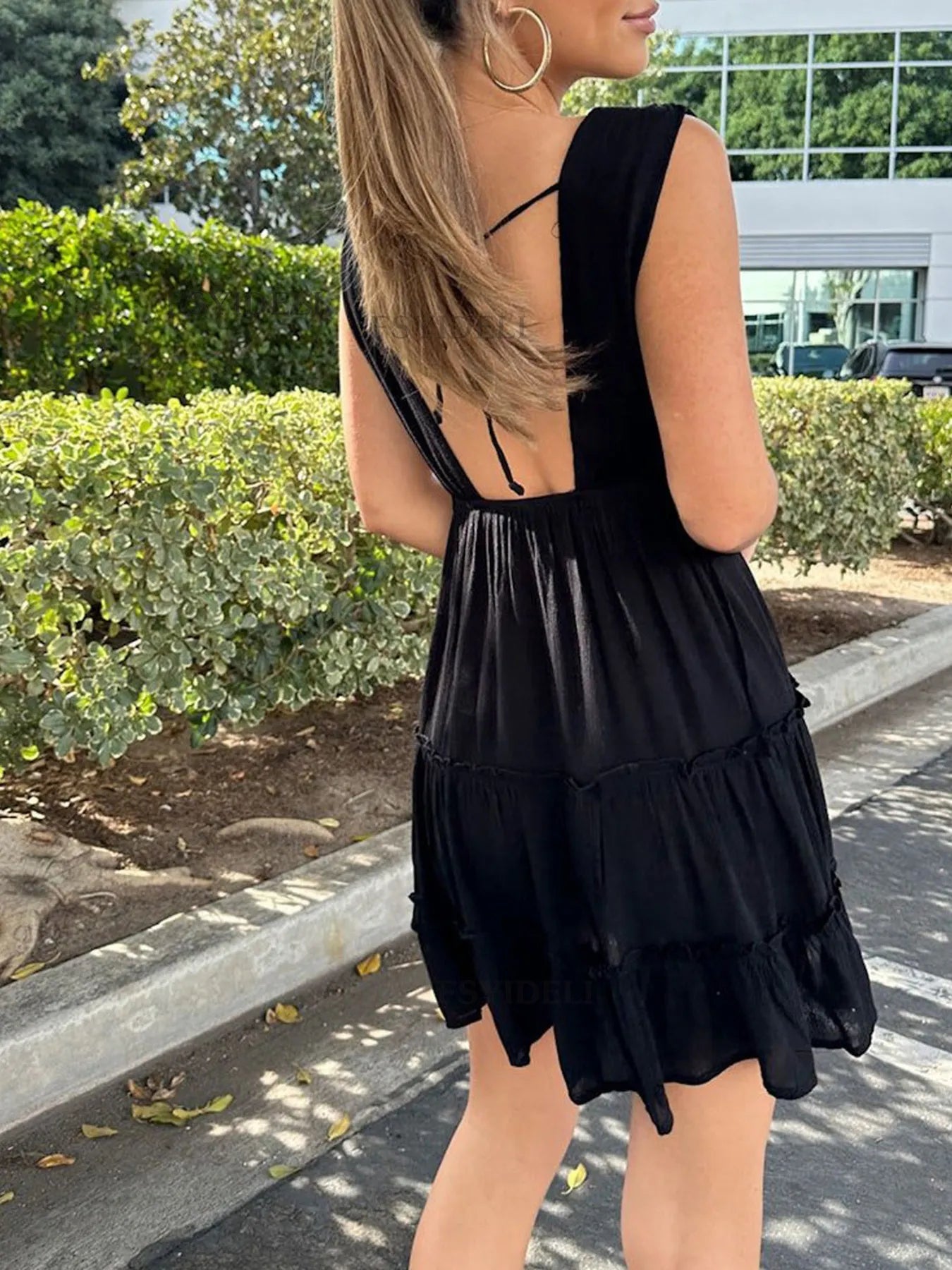 Deep V-Neck Tiered Mini Dress