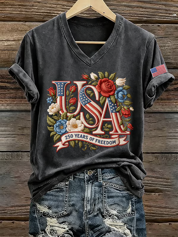 Women's 250th Anniversary Freedom Print V-Neck T-Shirt