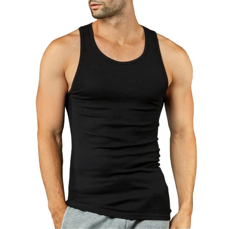 Men's Ribbed 100% Cotton A-Shirts – Breathable Sleeveless Undershirts for Workout, Casual Wear
