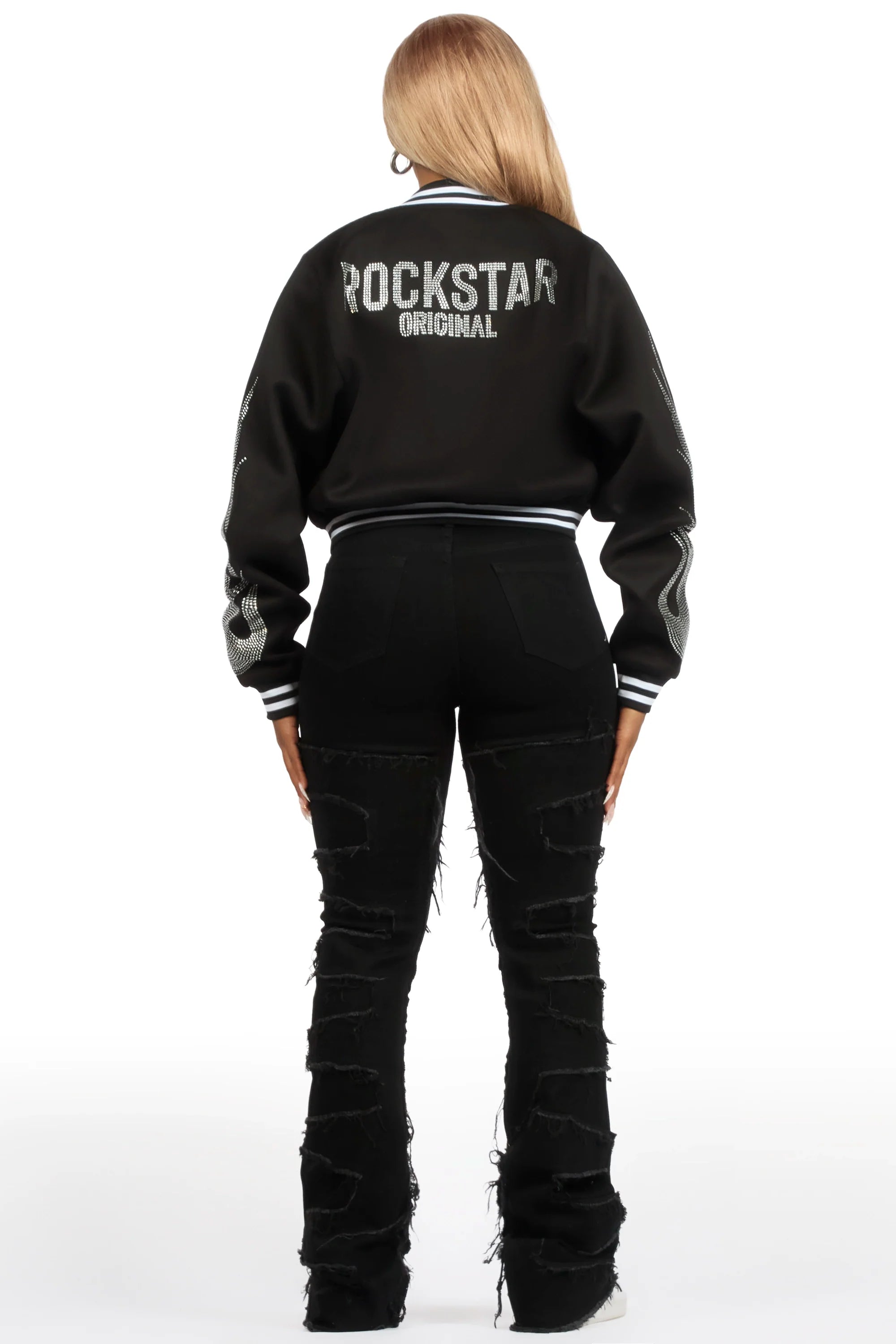 Beunca Black Rhinestone Varsity Jacket