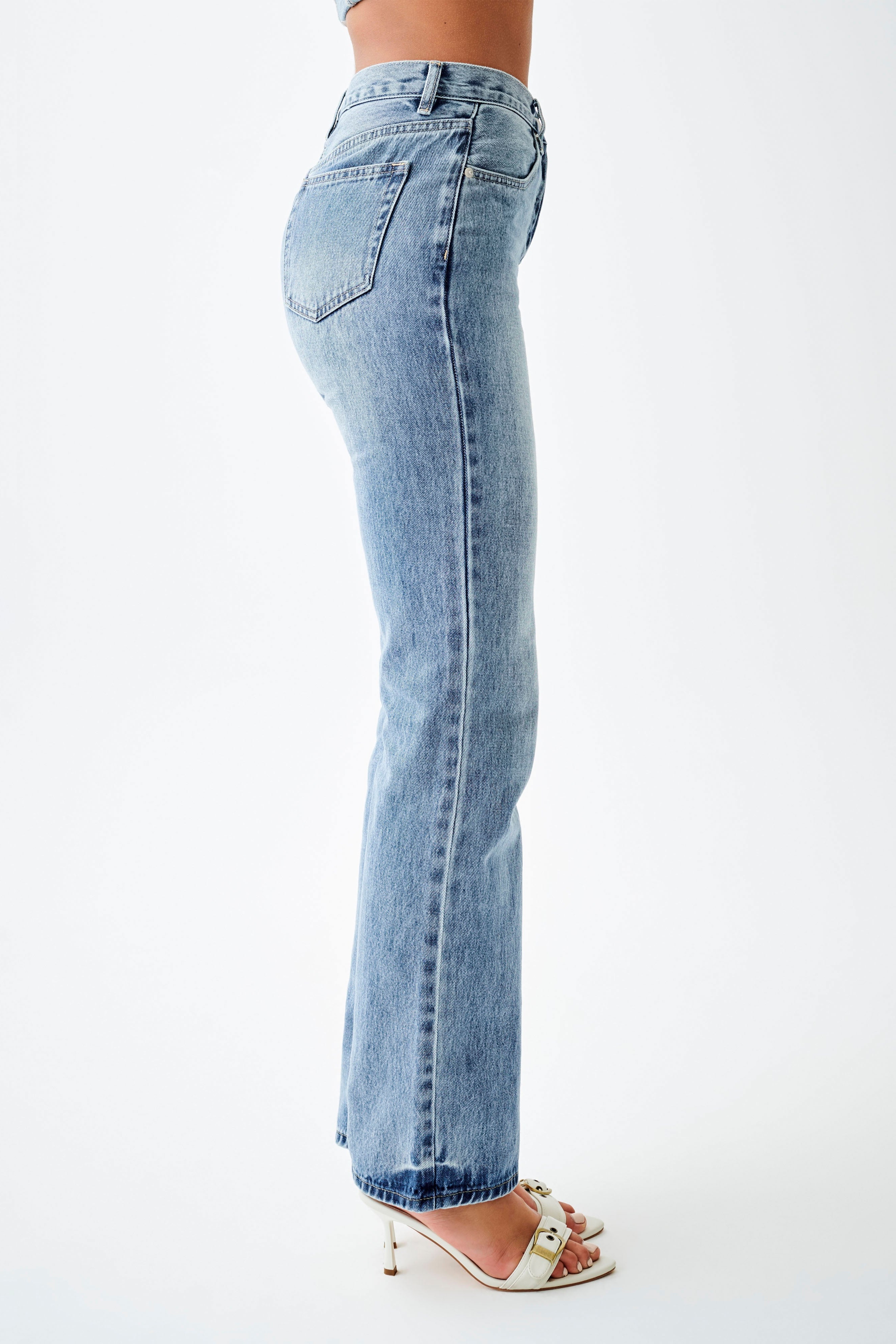 Blue High Waisted Straight Leg Jeans