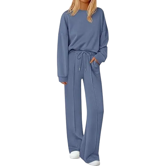 Women Fall Trendy Long Sleeve Sweatshirt Wide Leg Pants