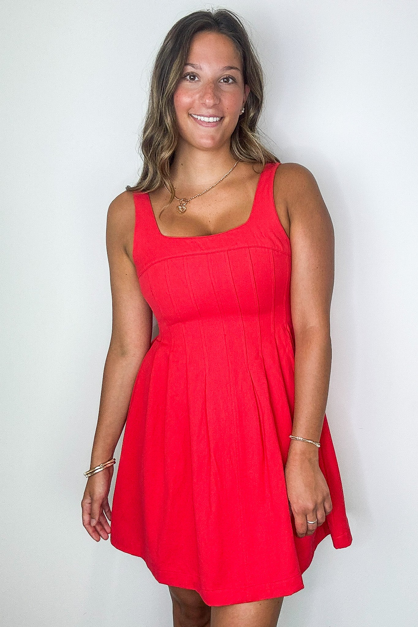 Fit And Flare Pleated Detail Sleeveless Dress