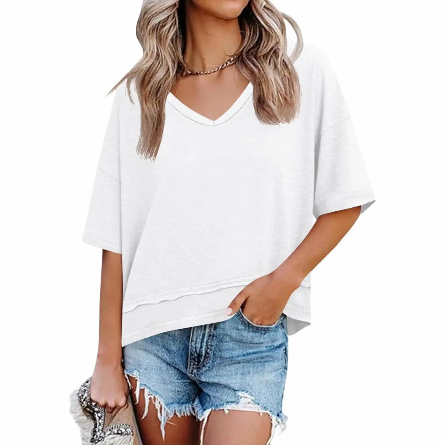 Women’s Premium Summer V-Neck Tee - Breezy & Effortless Loose Fit