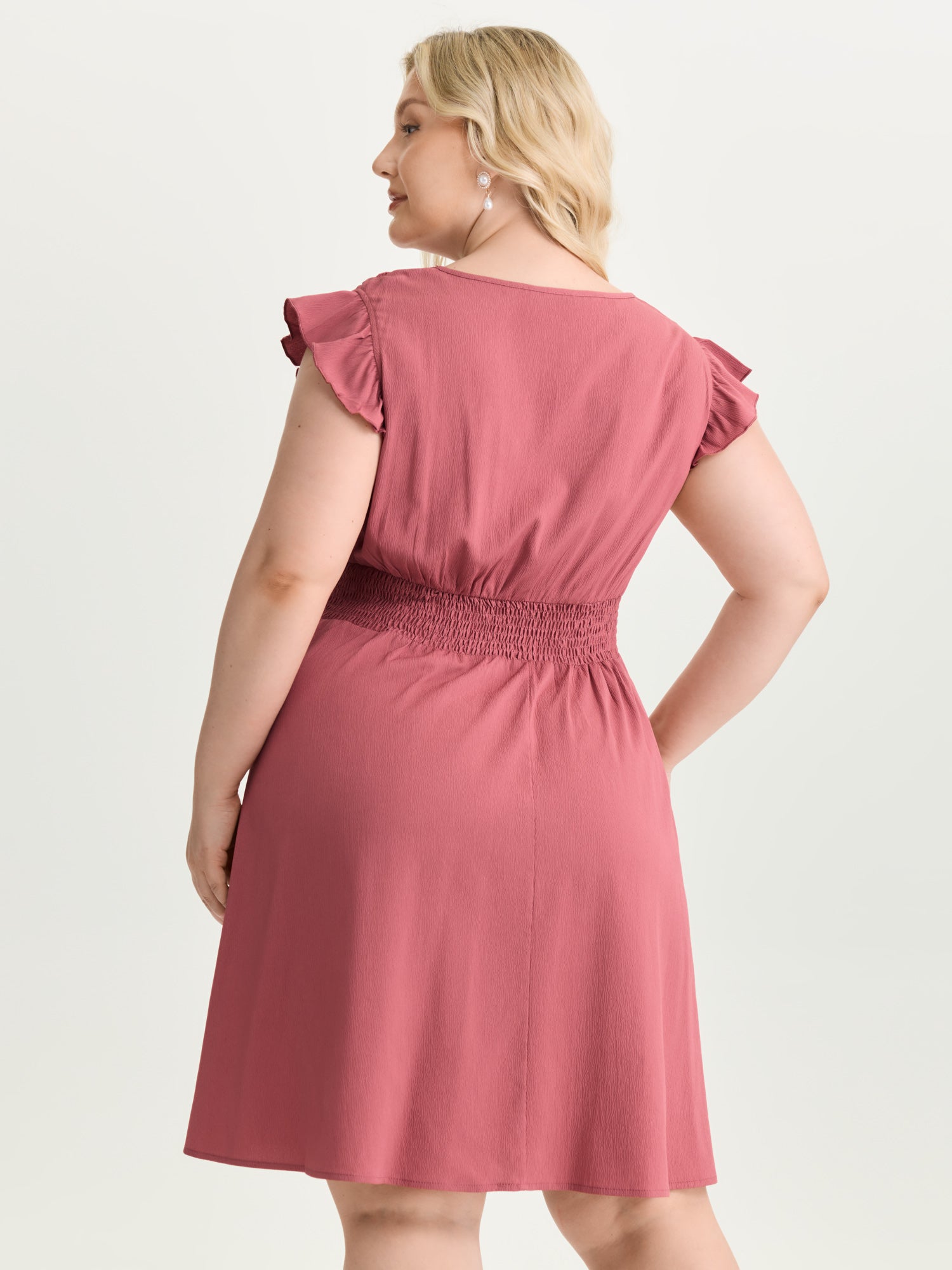 Lace Textured Bodice Flutter Sleeve Mini Dress