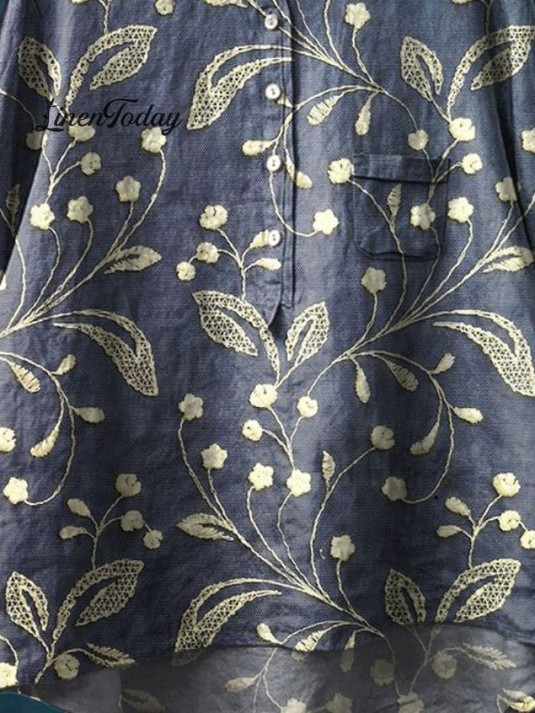 Women's Vintage Floral Art Print Pocket Cotton Dress