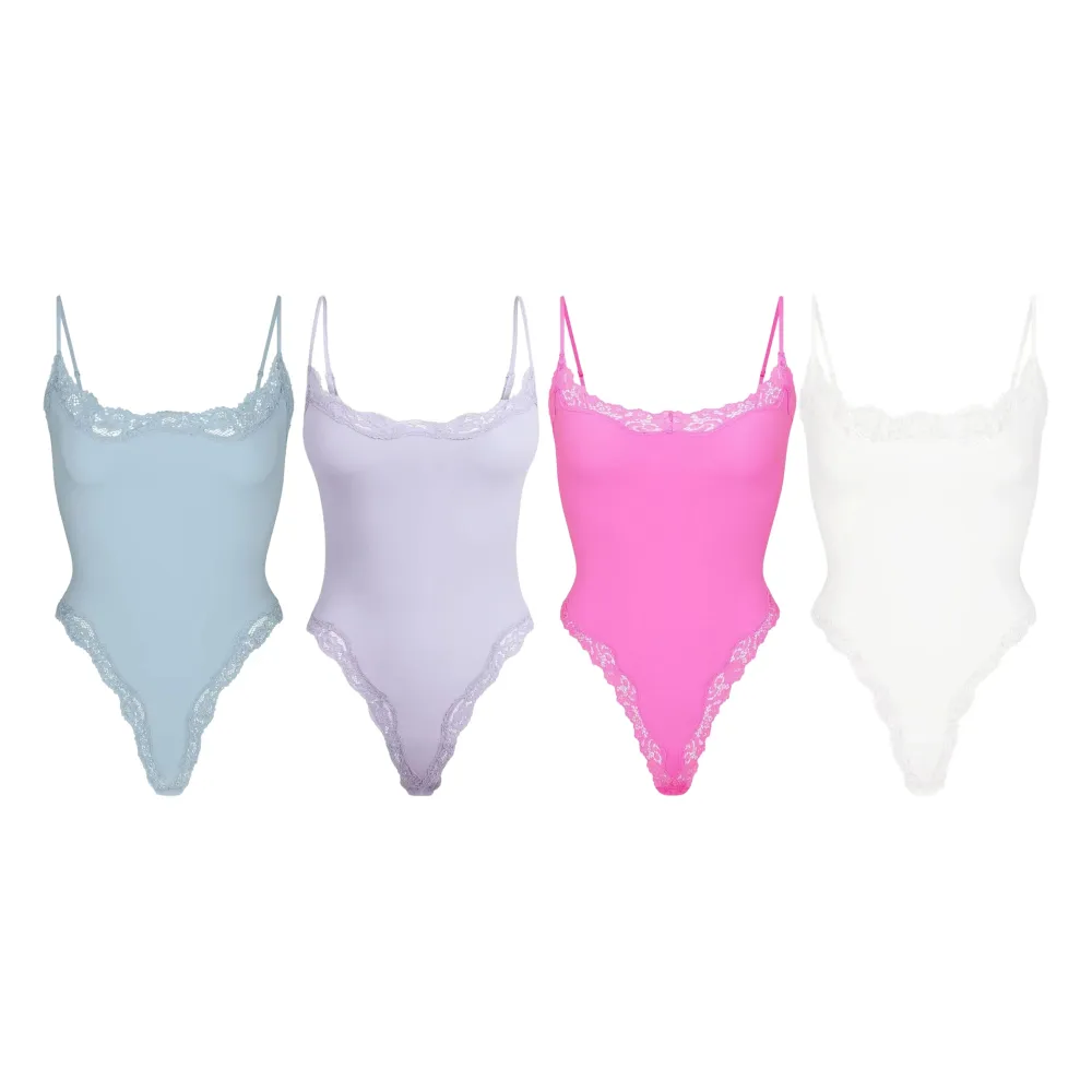 Women's Spaghetti Strap Lace Trim Breathable Bodysuit