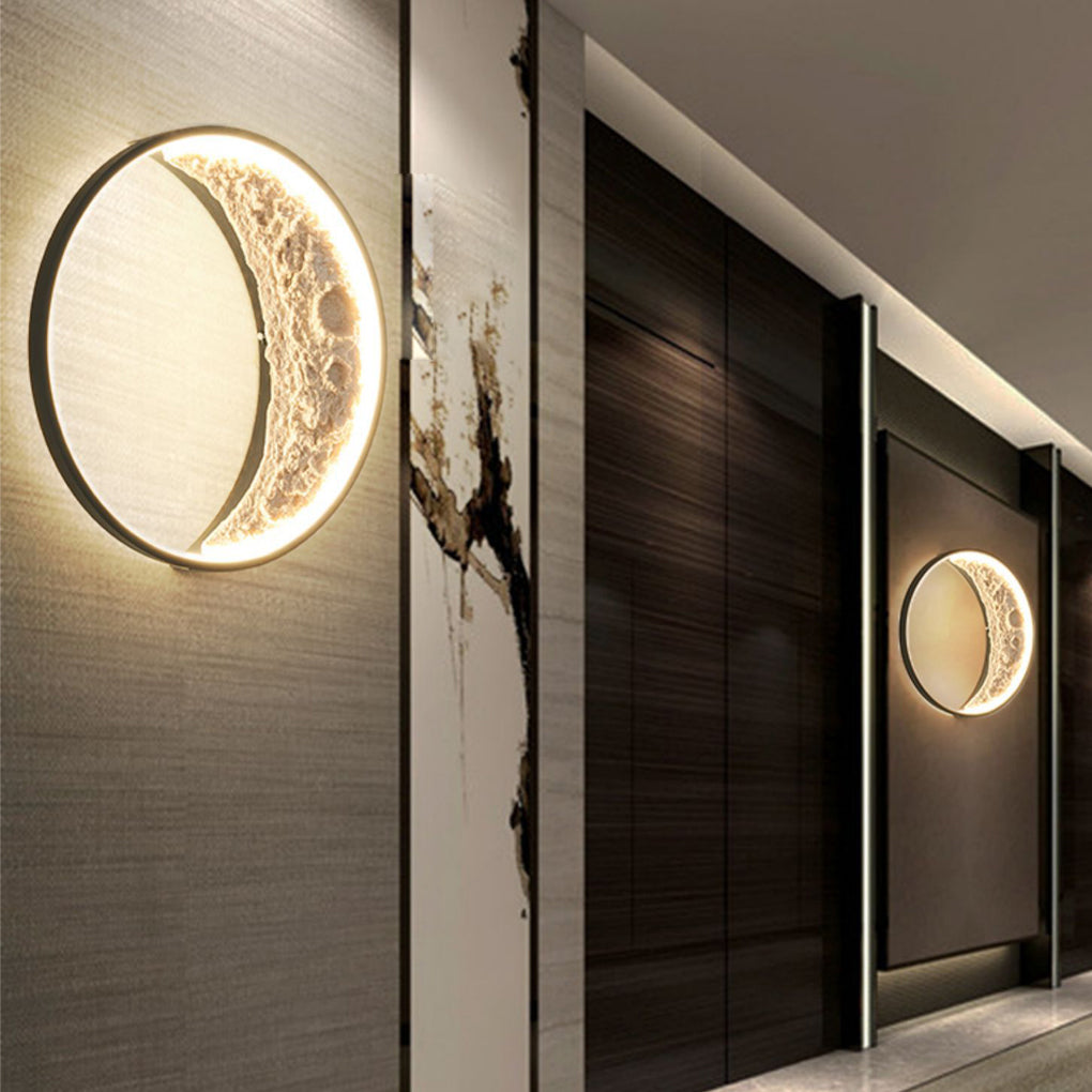 Round Creative Moon Resin Lunar Texture Waterproof Outdoor Wall Lights