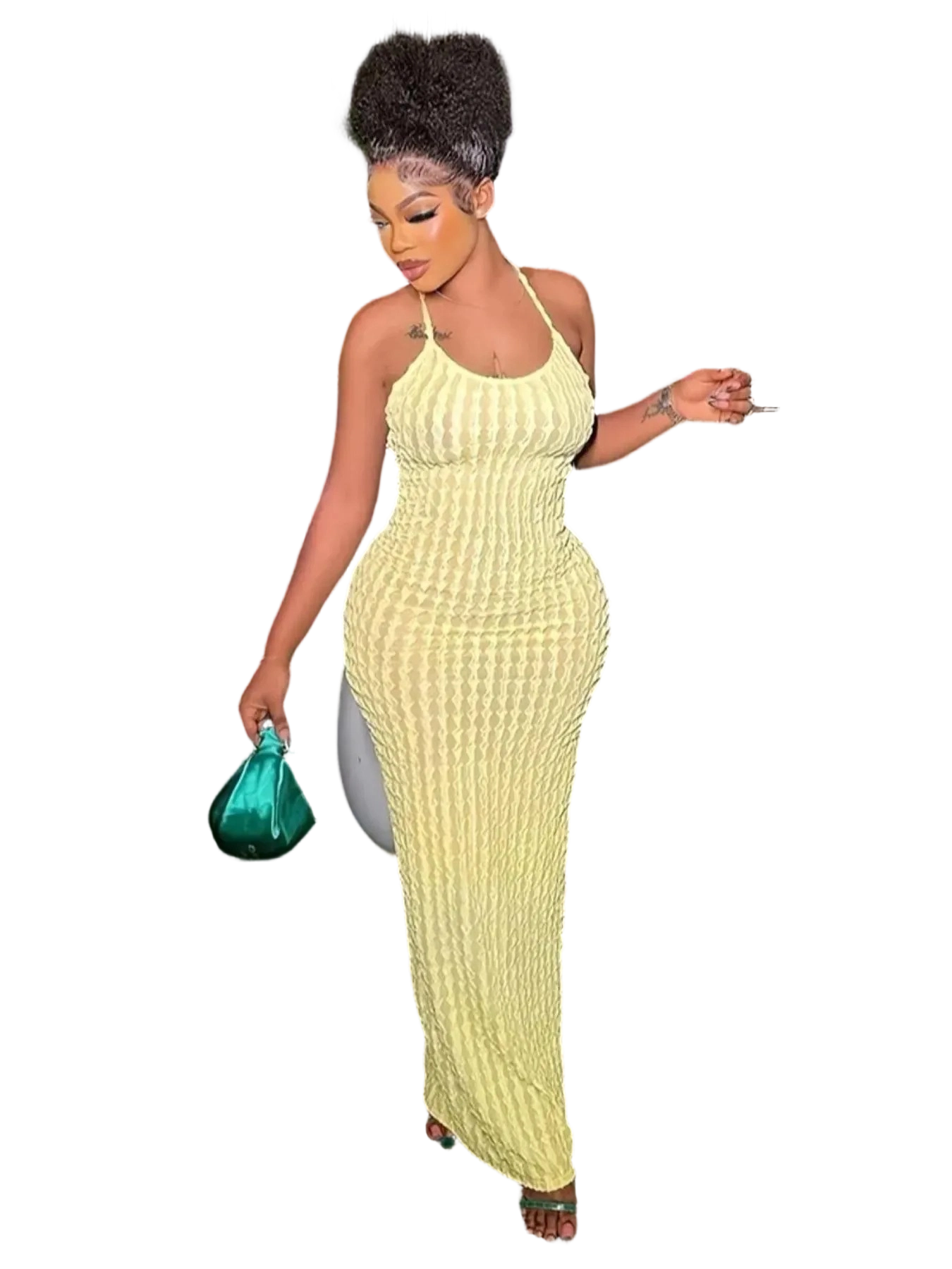 Women’s Solid Criss Cross Backless Cami Maxi Dress with Frill Trim