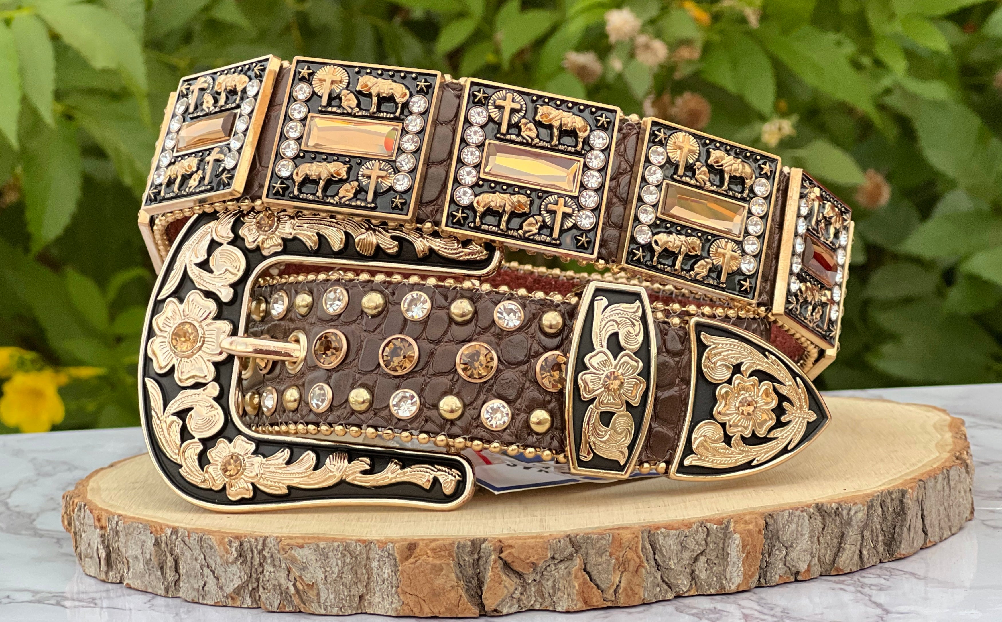 Western Brown Praying Cowboy Leather Belt