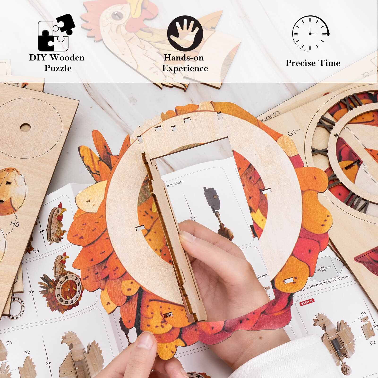 Cluck & Tick Hen Egg  â€“ DIY Wooden Clock, 3D Puzzle Craft Kit