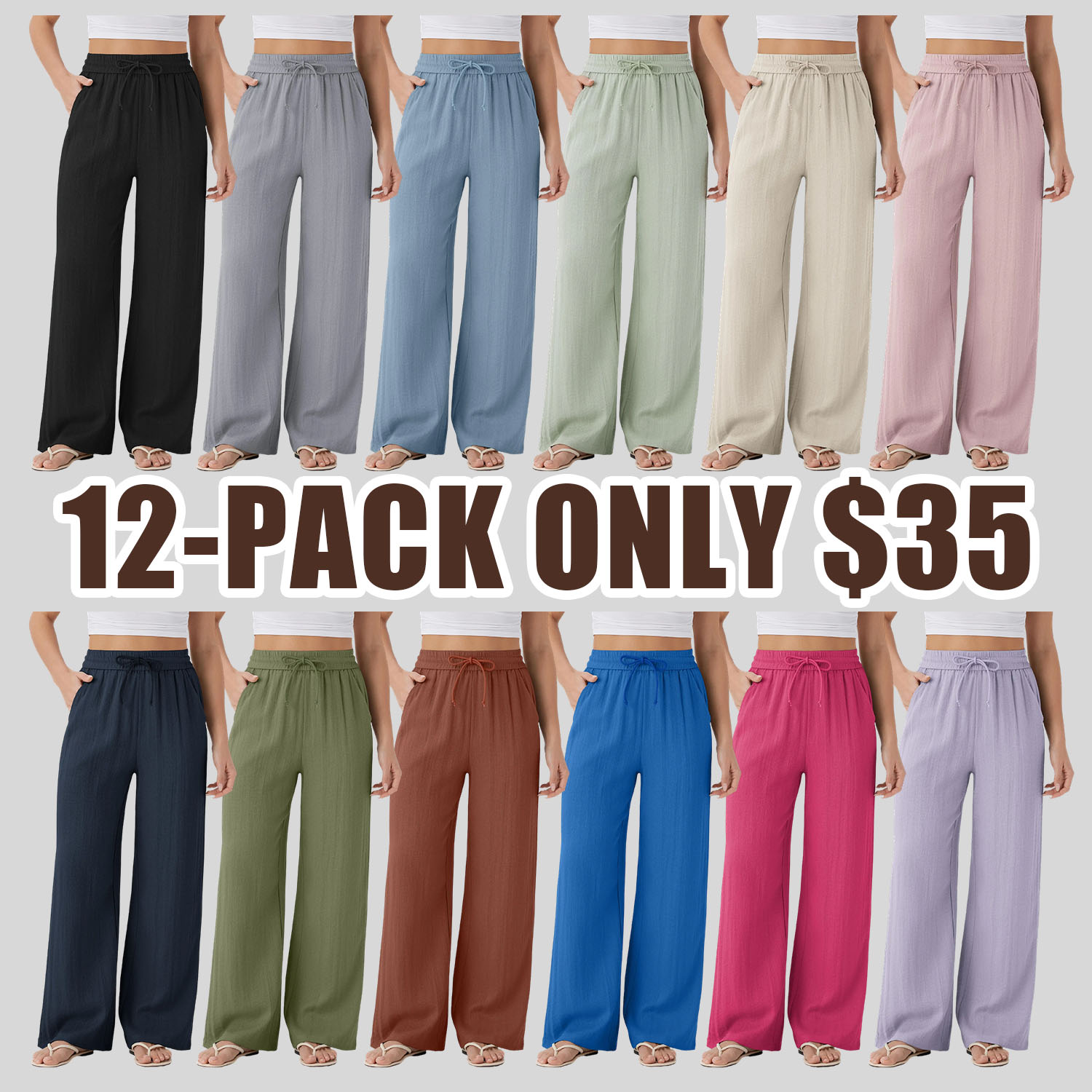 【Creator’s Pick】Halara High Waisted Drawstring Pocket Wide Leg Casual Linen-Feel Pants