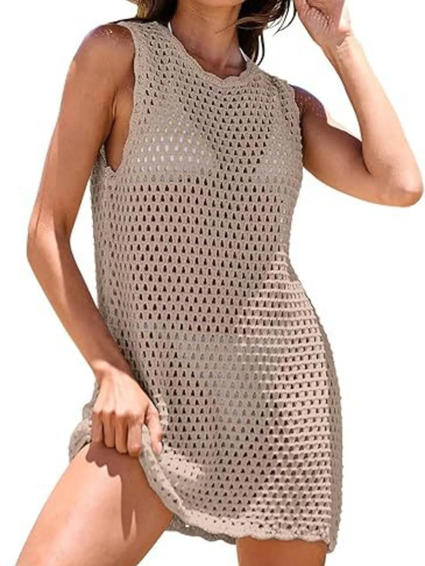 Color Block Openwork Sleeveless Cutout Back Cover-Up Mini Dress