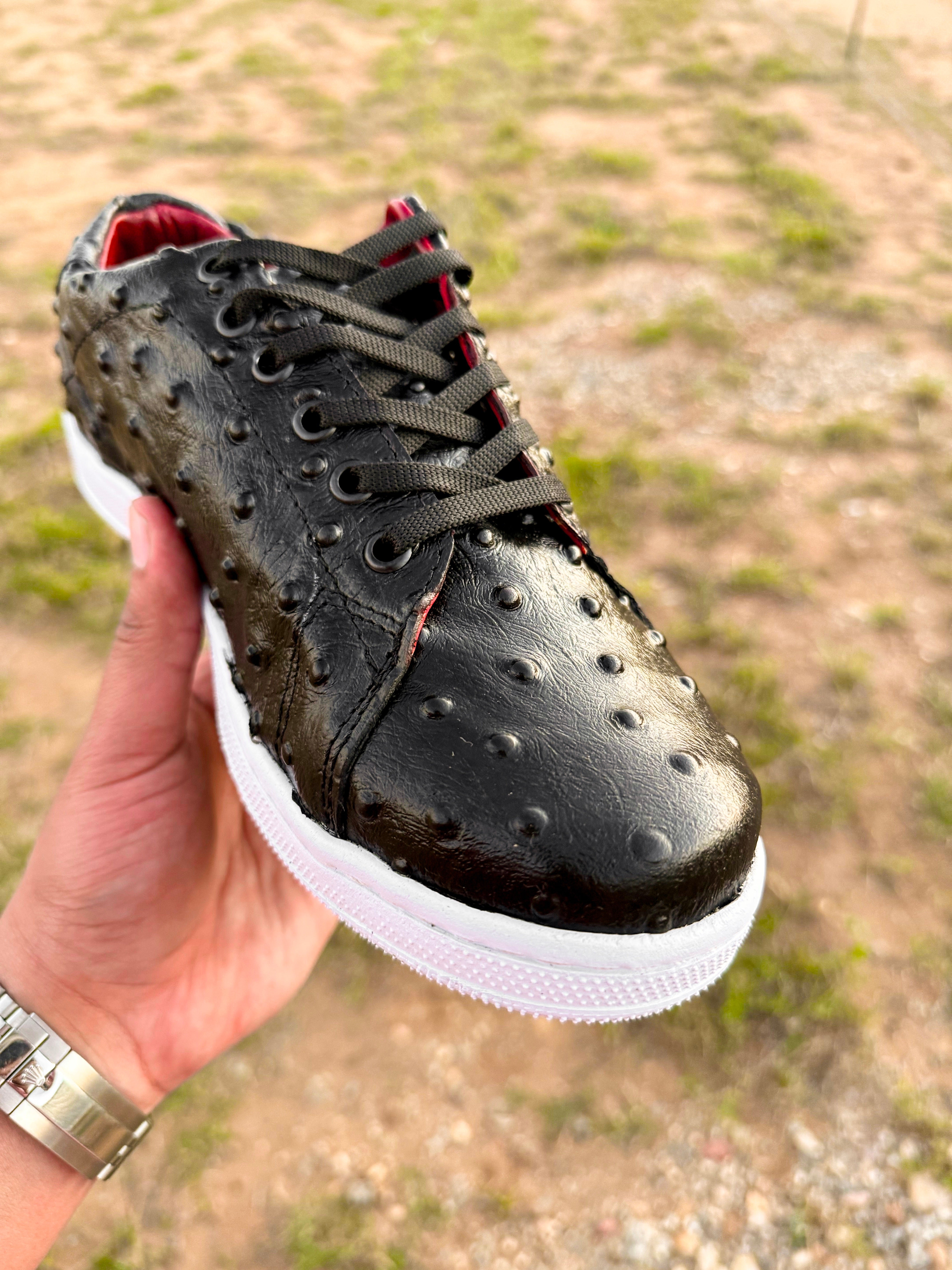 Black Ostrich Leather Shoes
