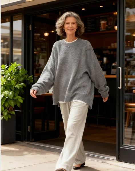 Women's Drop Shoulder Split Hem Sweater