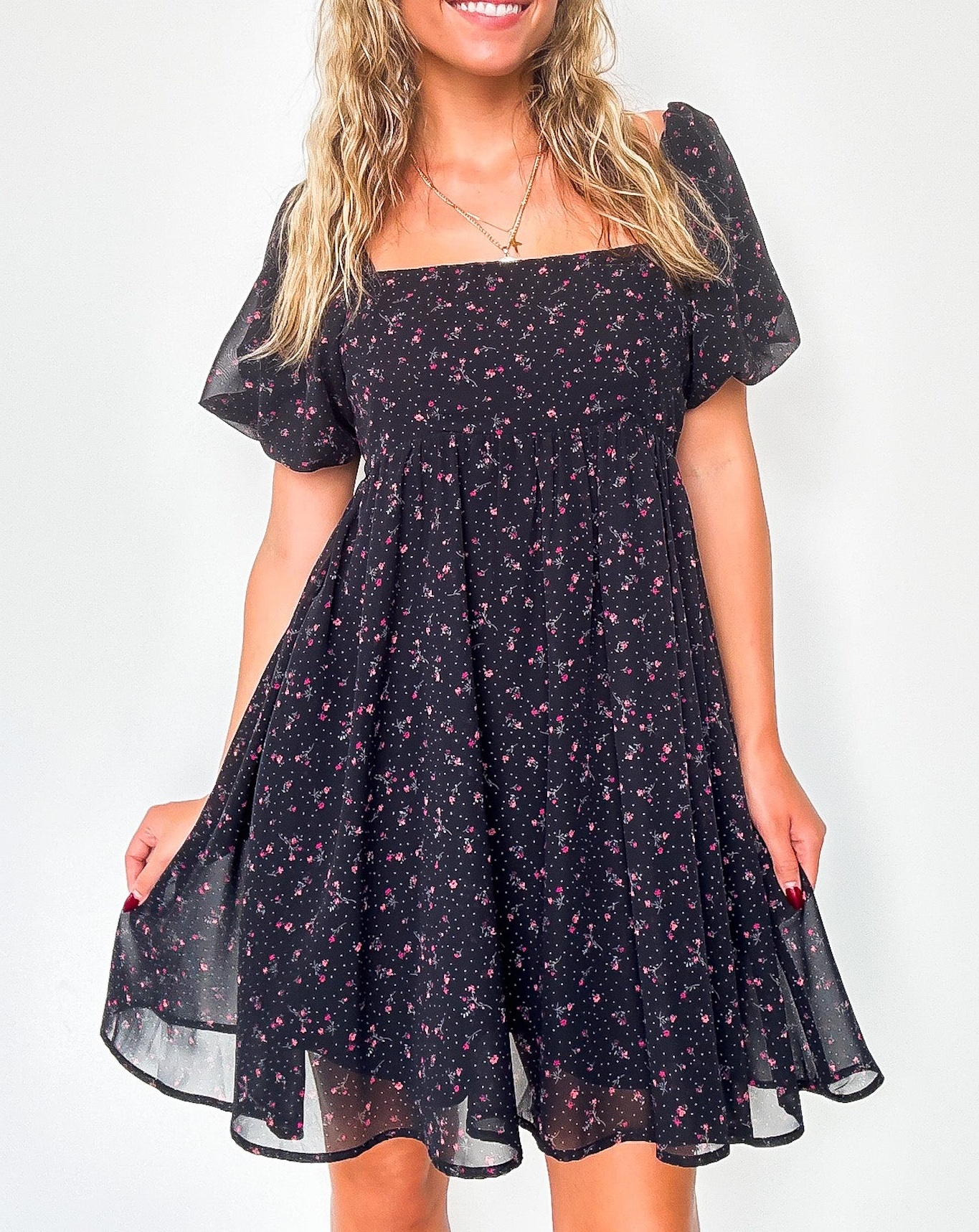 Deluxe Desire Square Neck Floral Dress