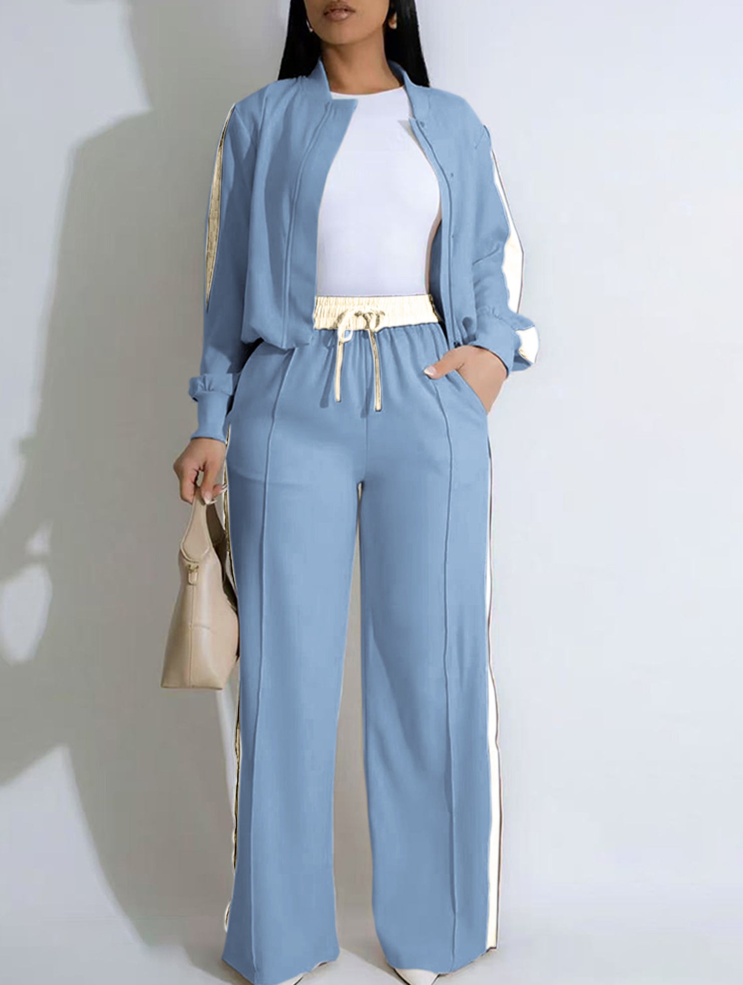 Zippered casual color-block suit for women_CWSS01455