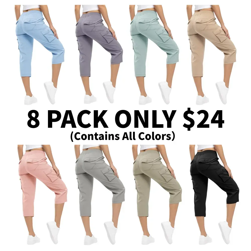 🔥8-Pack Women's Lightweight Cargo Capris – Multi-Pocket Casual Capris (All Colors)