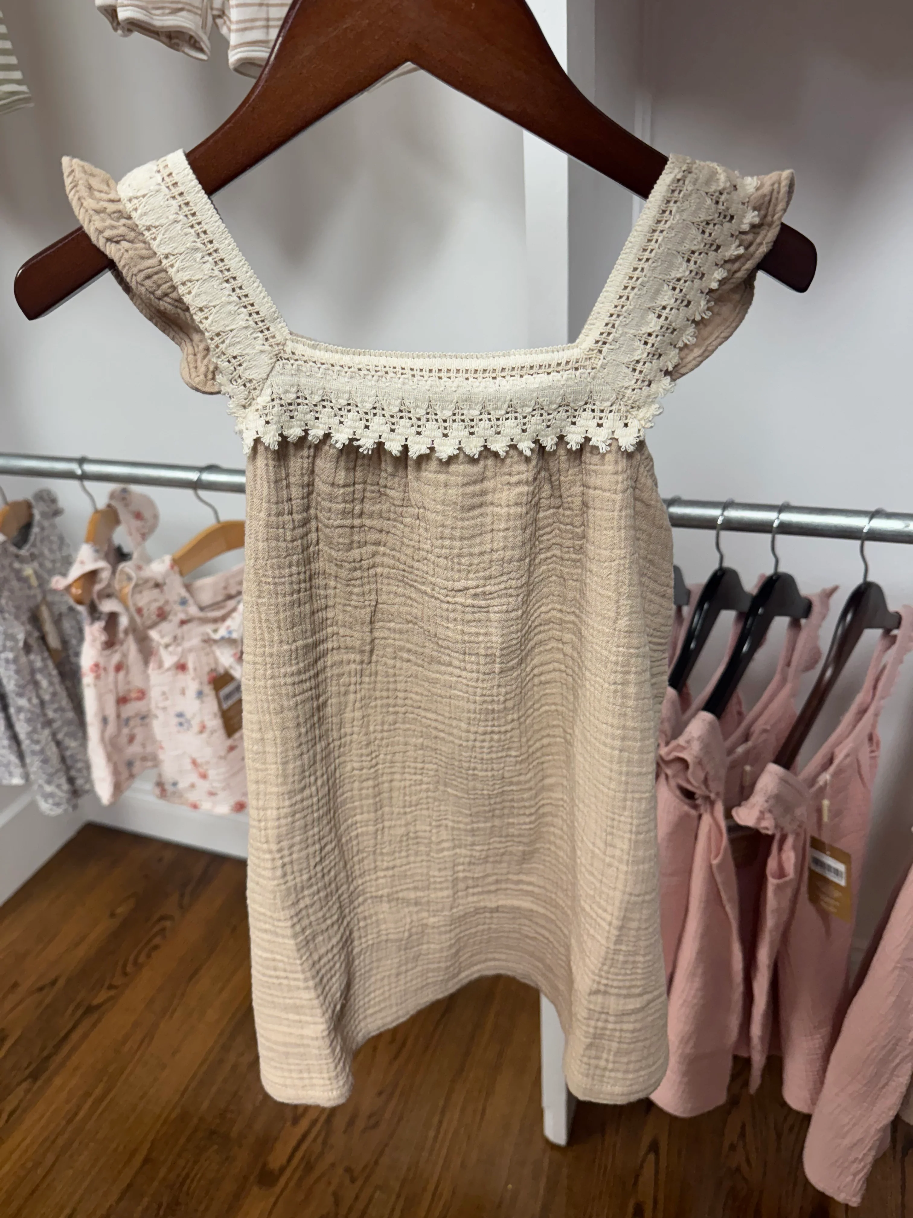 Solid Muslin Oxford Tan Sundress