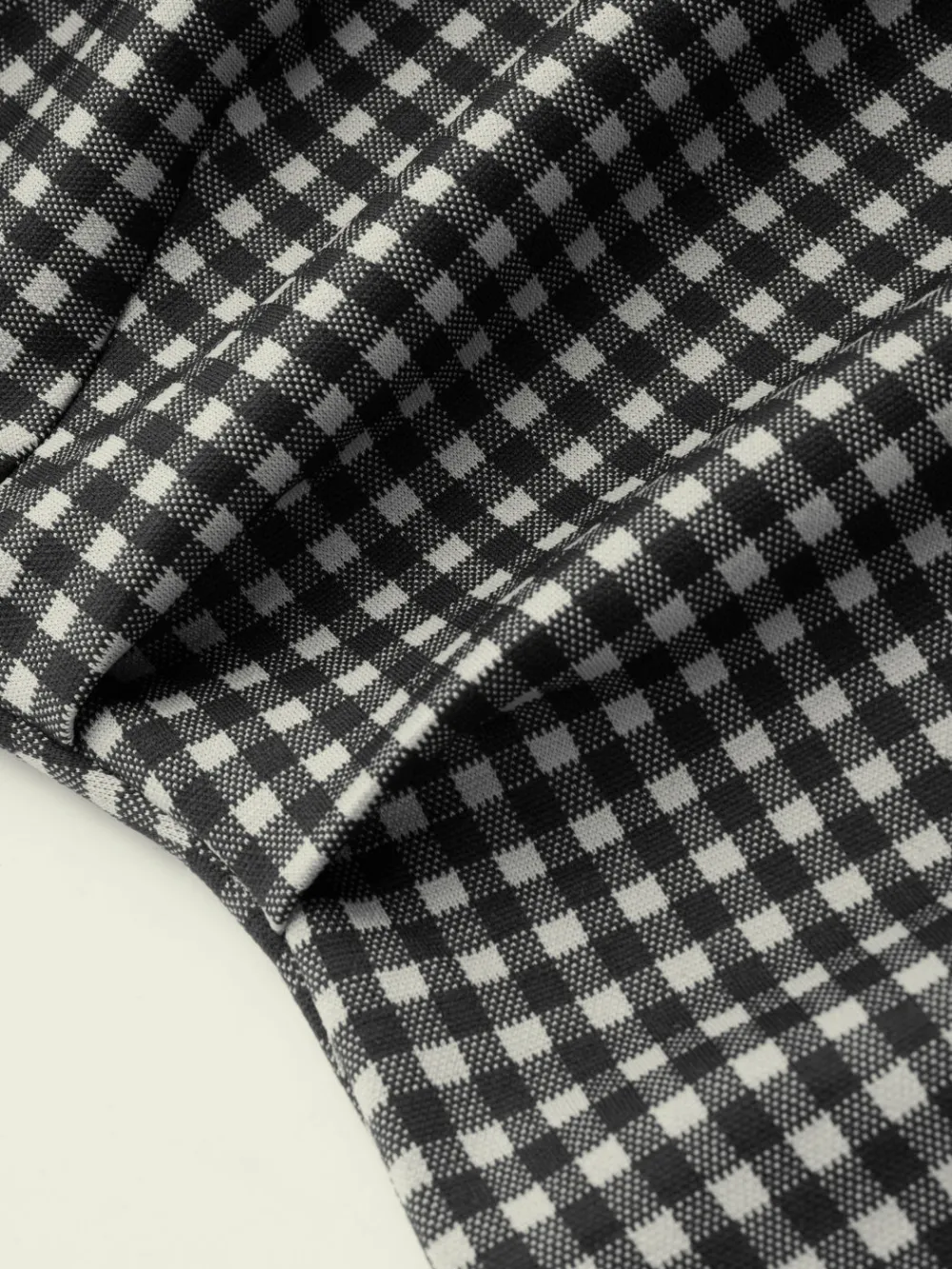 Boat Neck Gingham Bowknot Ruched Long Sleeve Top