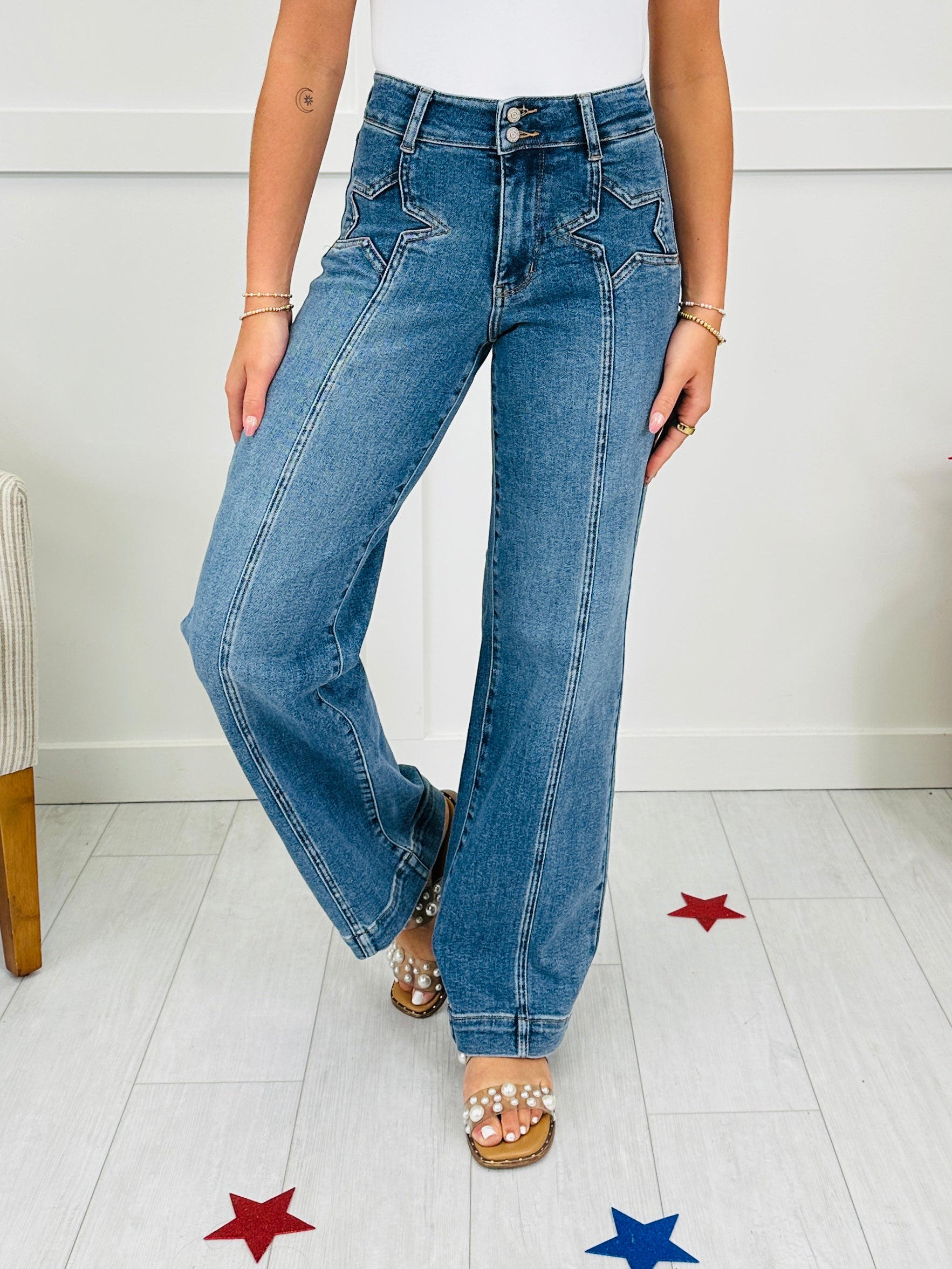 Judy Blue Star Spangled Style Wide Leg Jeans