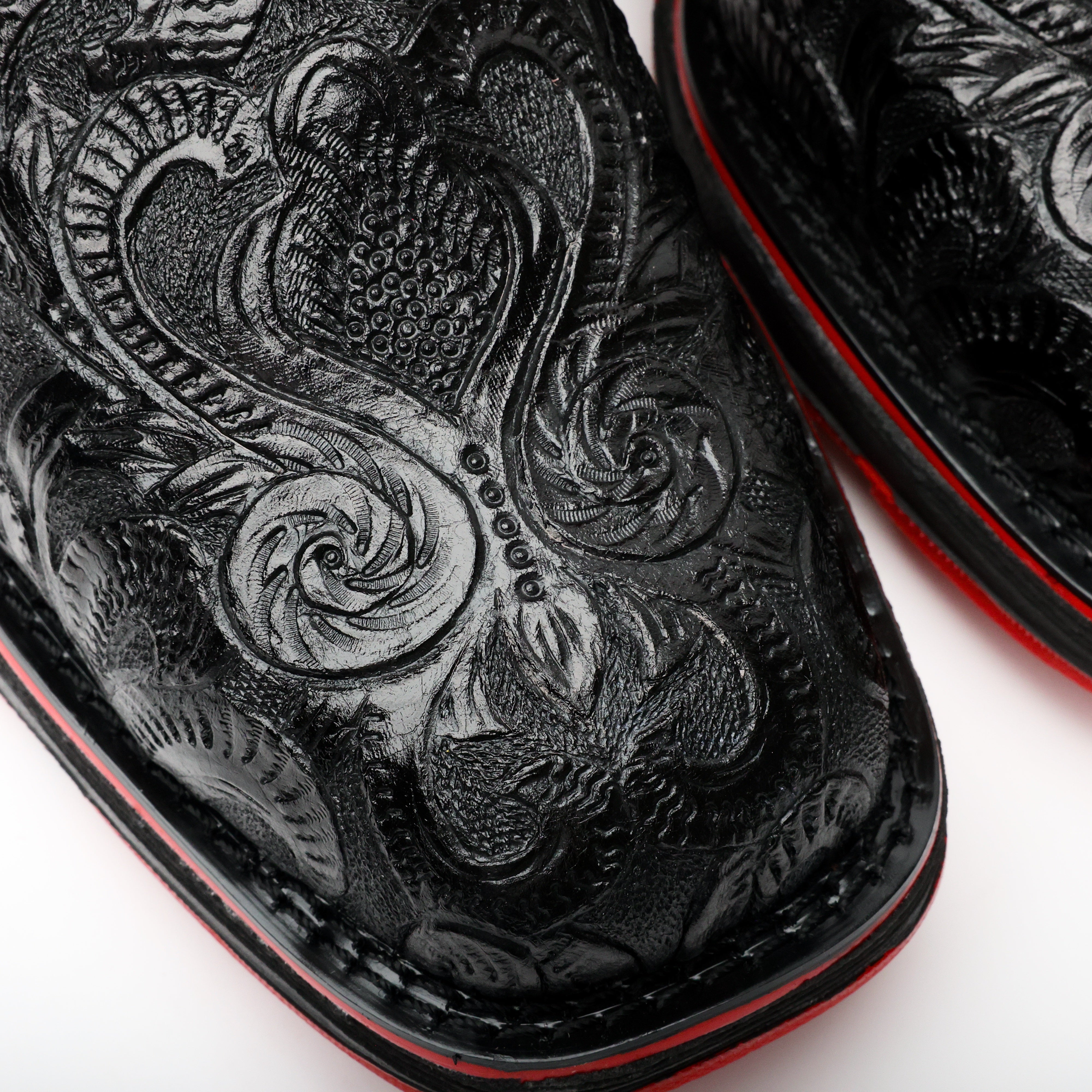 TBR Black Hand-Tooled Leather Boots With 3D Lightweight Sole - Composite Toe