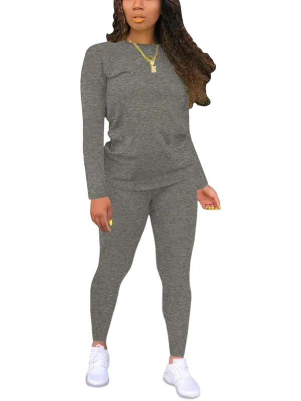 Women's solid color elastic waist pants suit