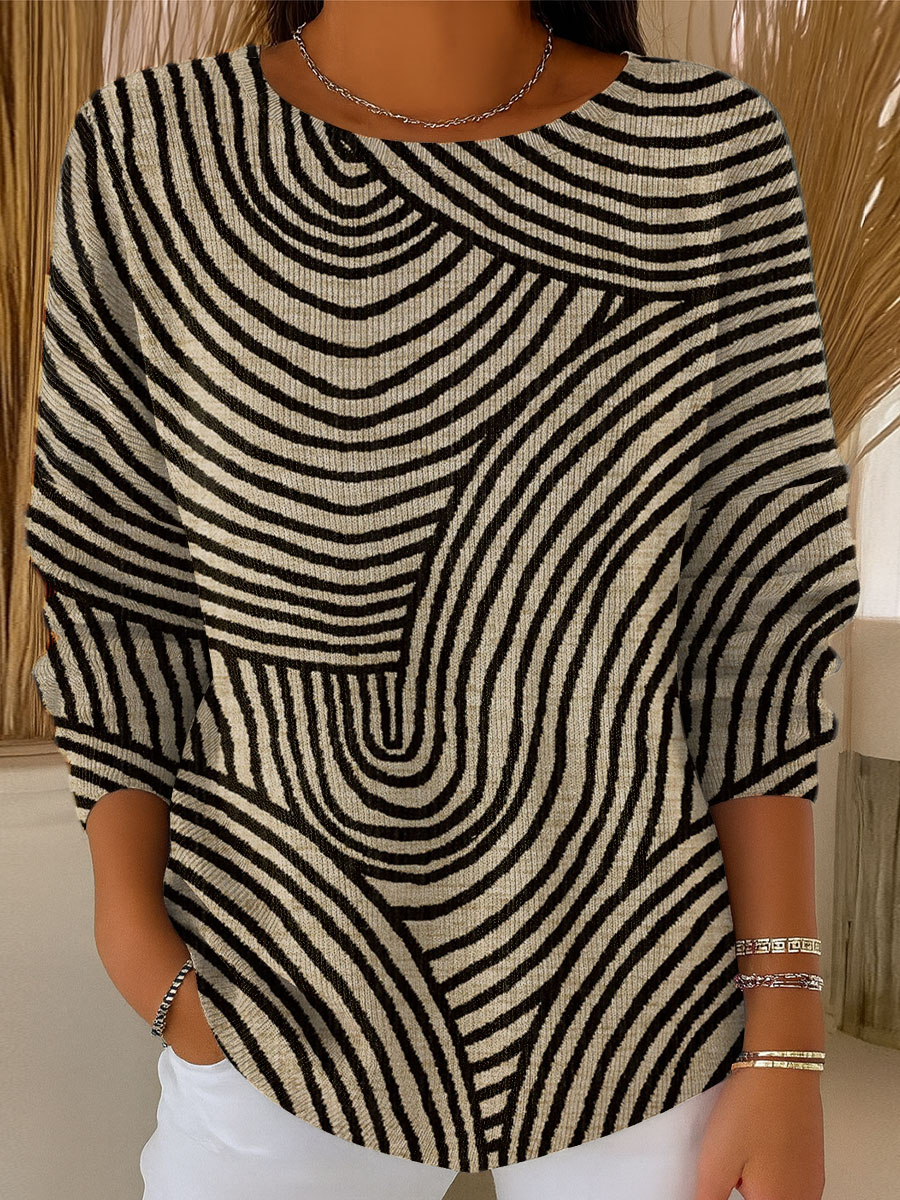 Women's  Vintage Abstract Geometry Art Print Casual Pullover Sweater