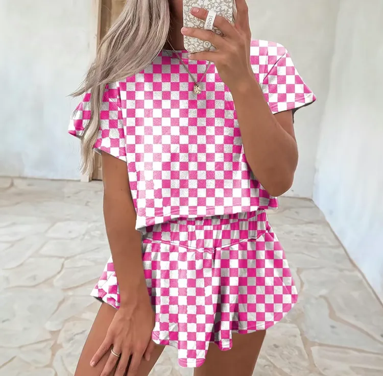 Summer Essential: Women's Checkerboard Tee & Ruffle Skort Set