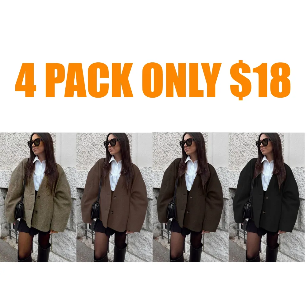 Women's Solid Button Front Pocket Woolen Coat