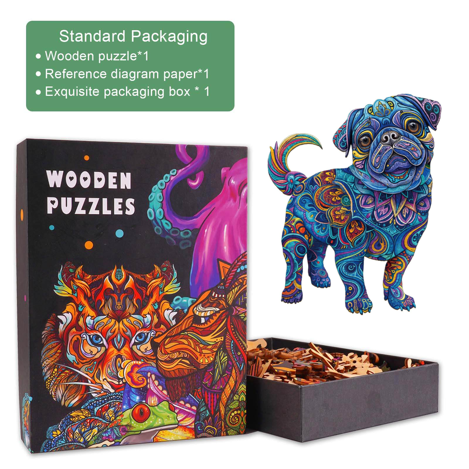 Cute Pug-2 Wooden Jigsaw Puzzle