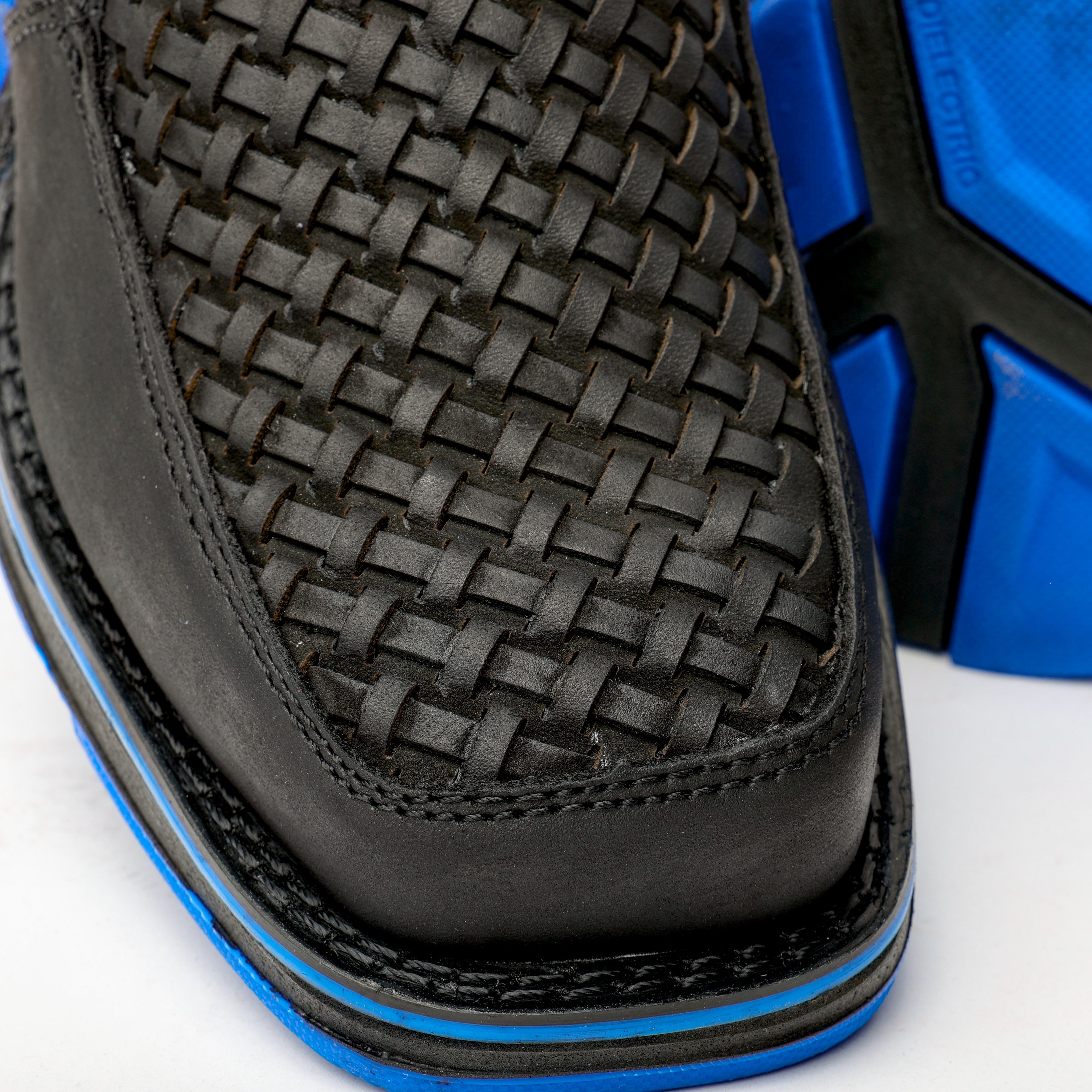 Black Basketweave Leather Botin With 3D Lightweight Soles - Square Toe