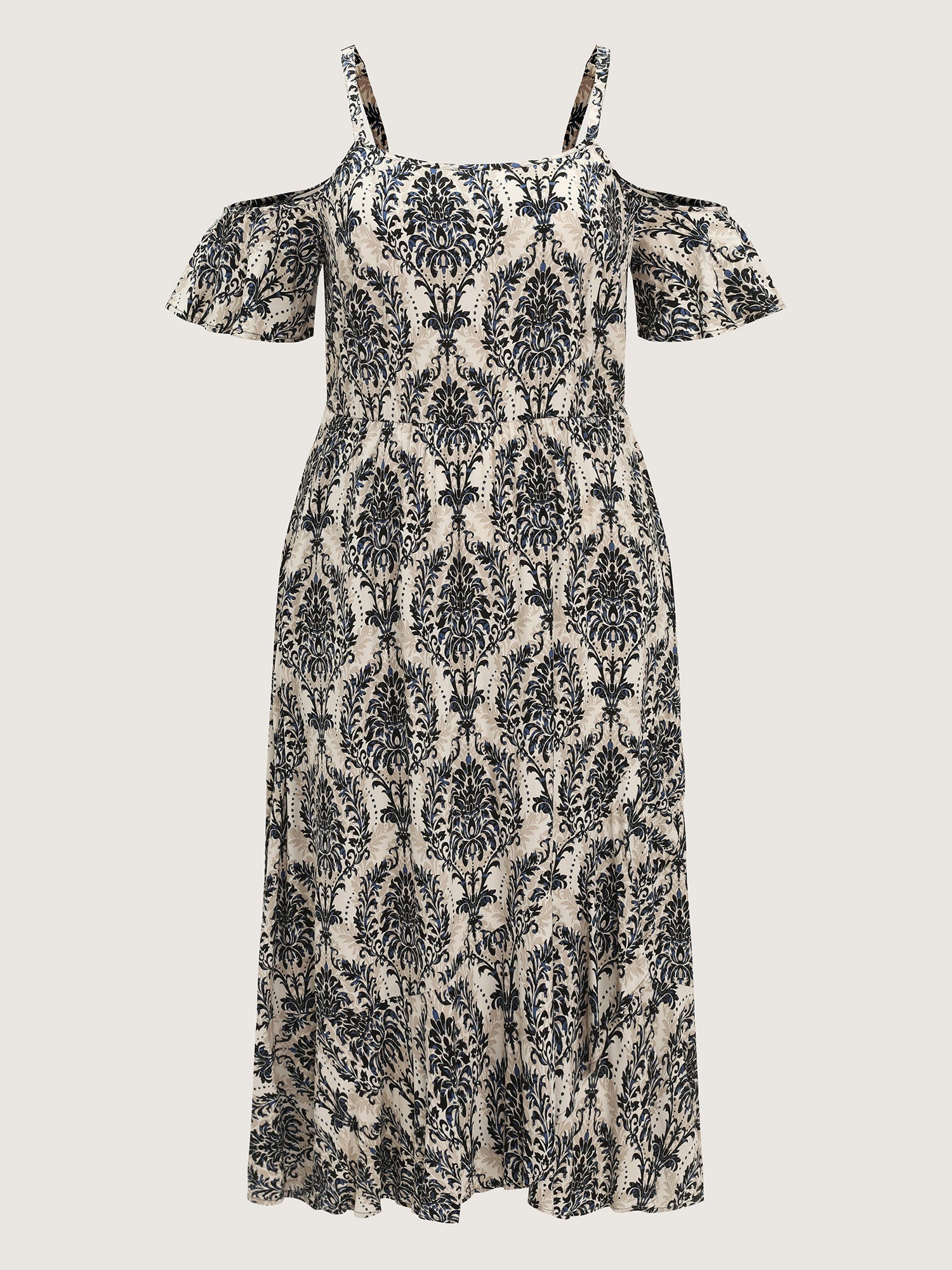 Ornate Print Cold-Shoulder Maxi Dress