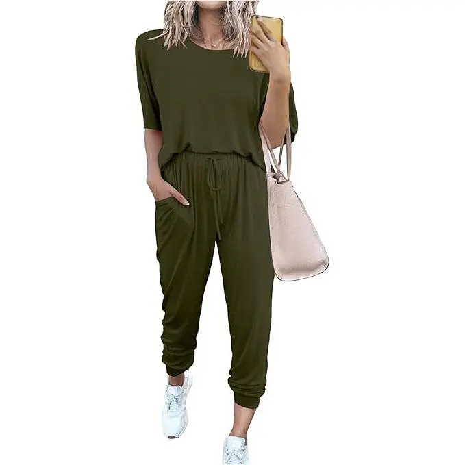 Women's 2-Piece Crew Neck Short Sleeve Tracksuit Jogger Set