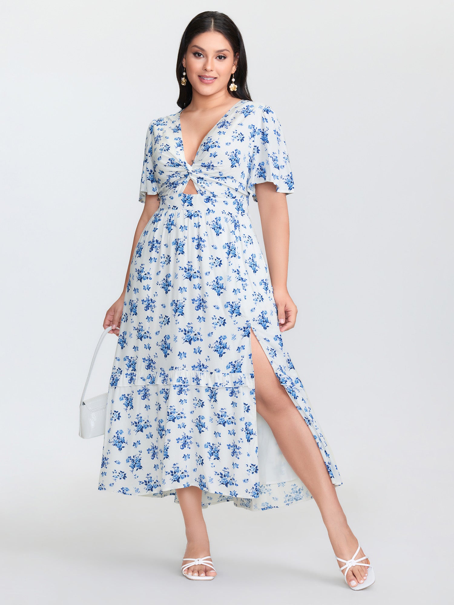 Floral Print Cut-Out Twisted Midi Dress
