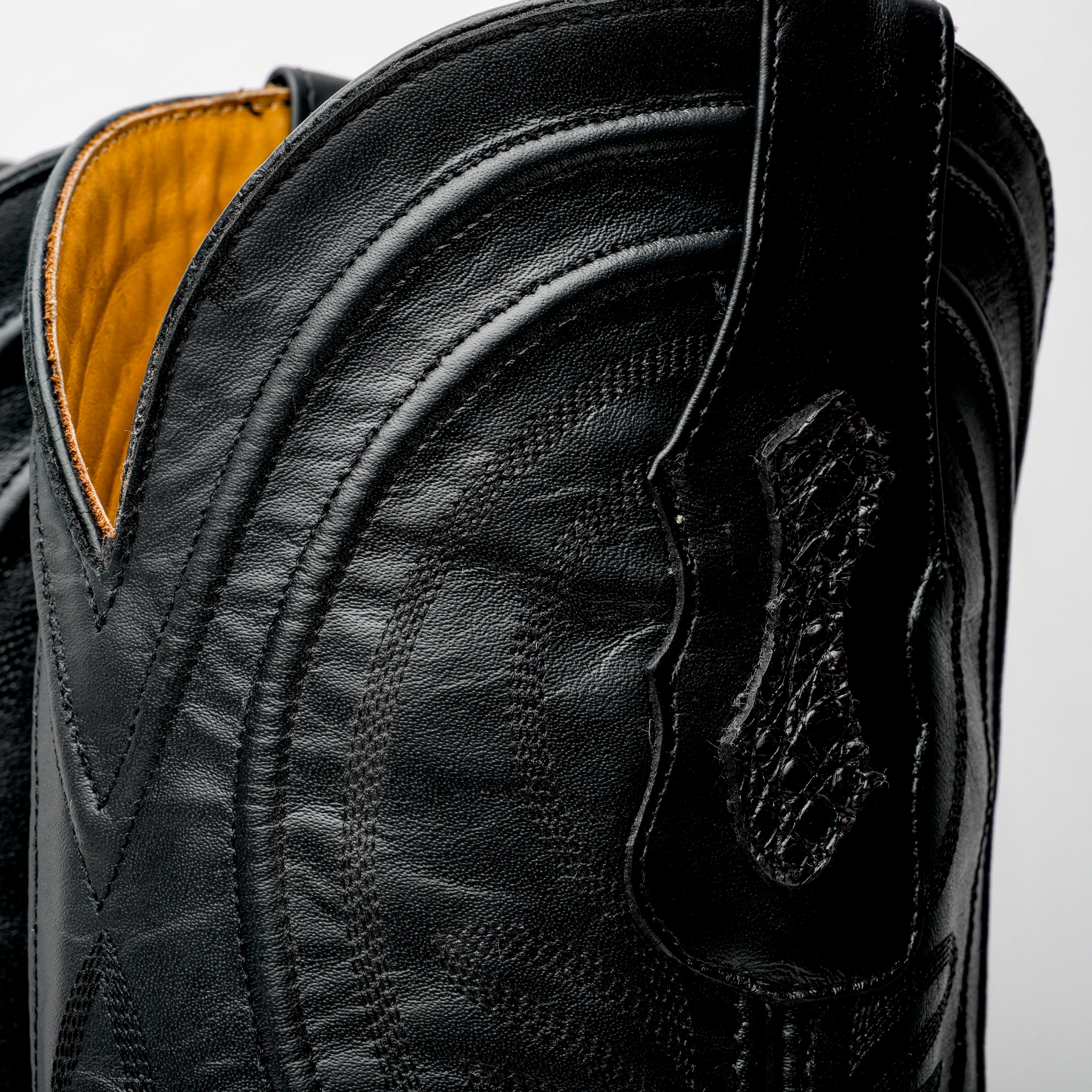 Black GENUINE Caiman Tail Boots - French Toe