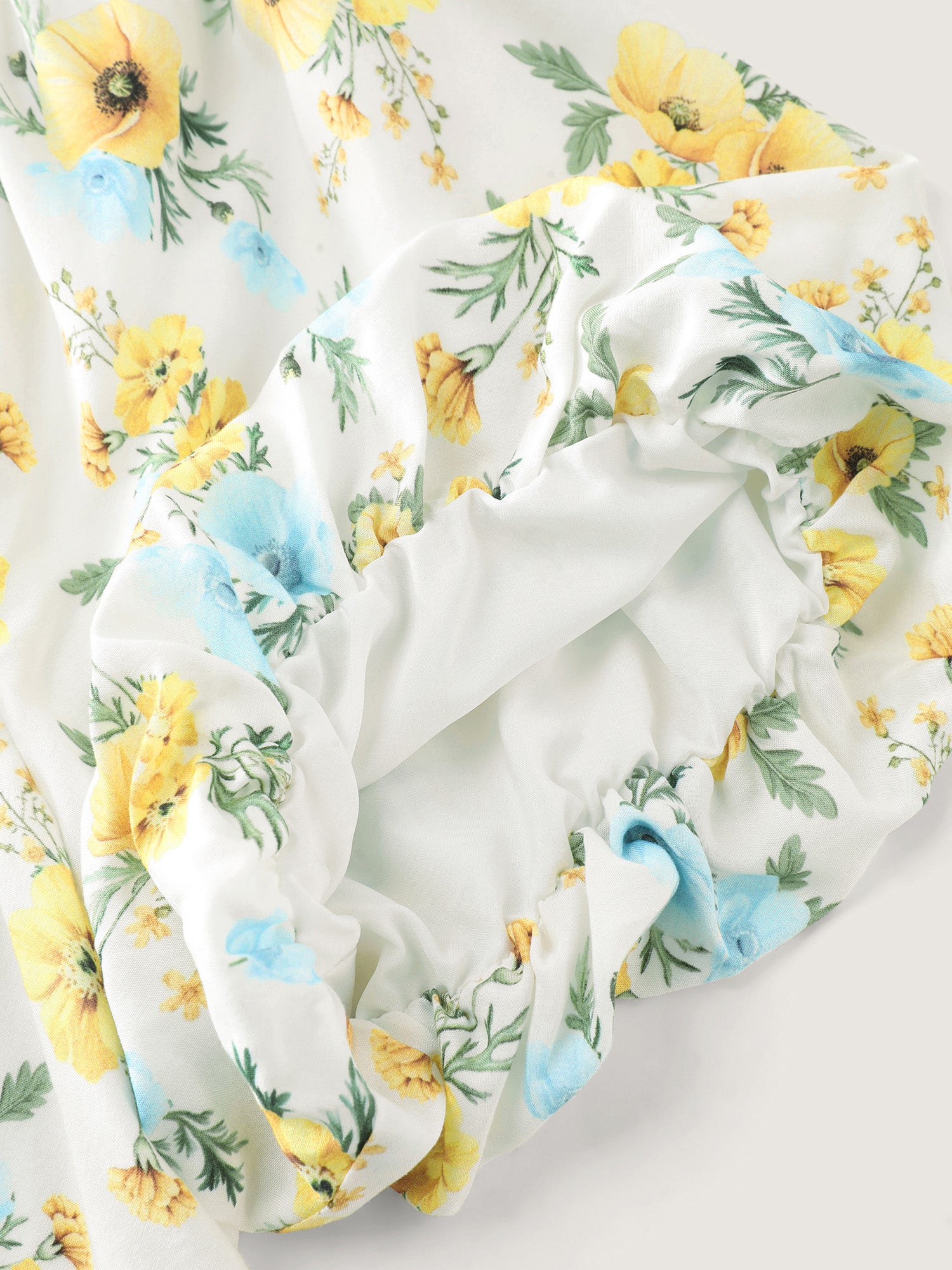 Floral Print Shirred Bodice Triangular Waist Midi Dress