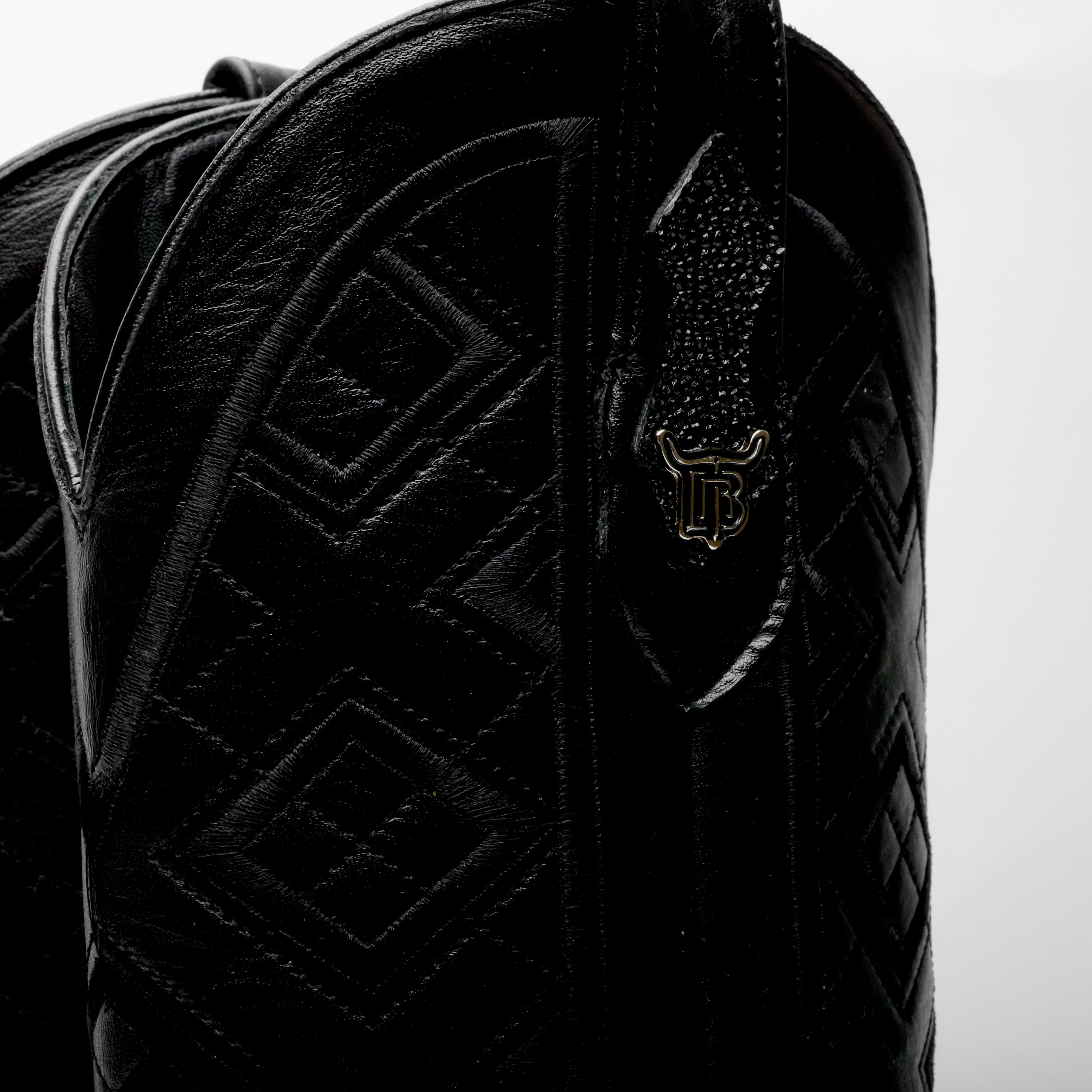 Black Stingray Leather Boots - Square Toe