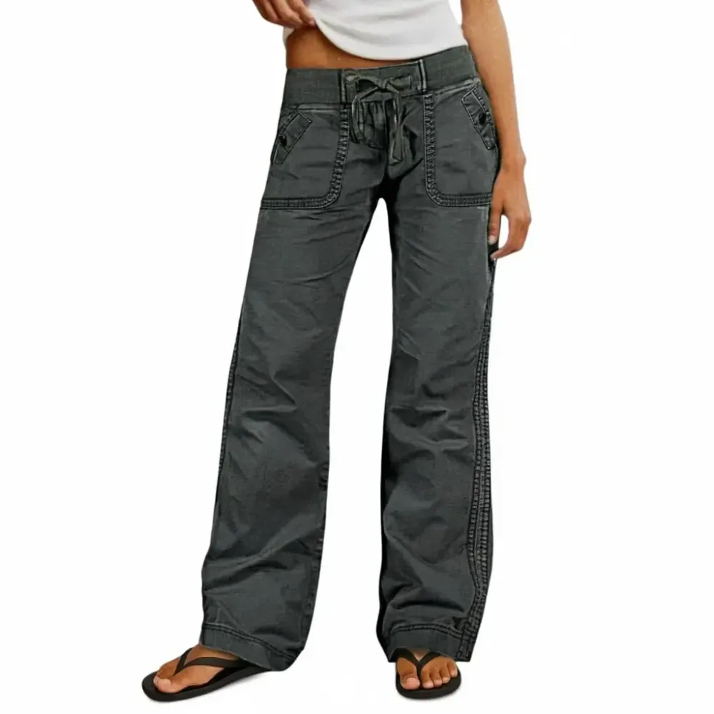 Solid Seam Detail Drawstring Mid Rise Straight Leg Pants High Stretch Fabric Women's Wear Minimalist Fit Basic Style Multiple Colors