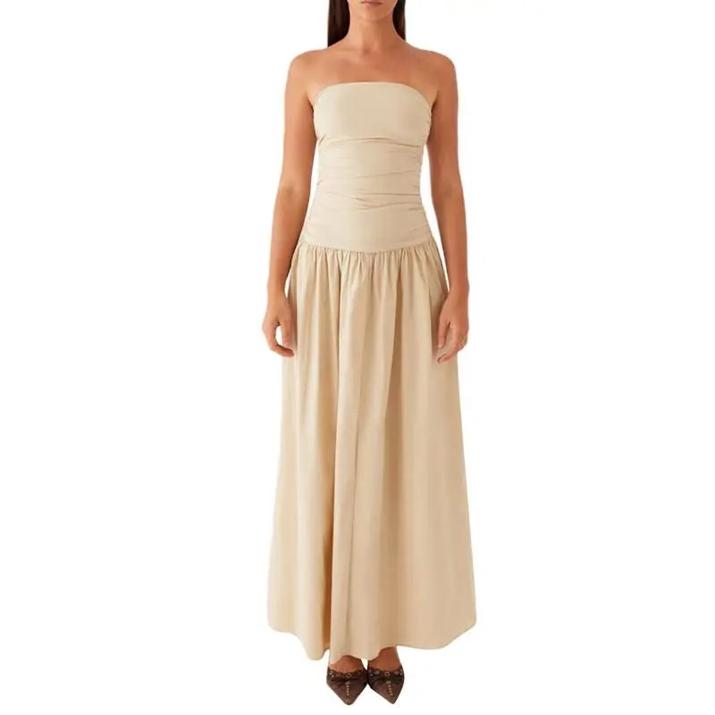 Women's Ruched Backless Boat-Neck Tube Dress