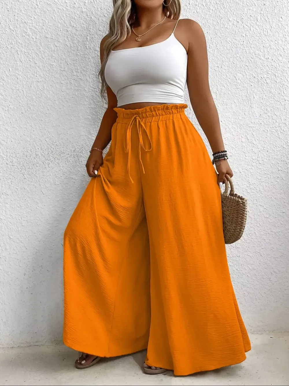 Elegant Plus Size Women's Wide Leg Pants, Loose Fit Commuter Style, Drapey Casual Trousers