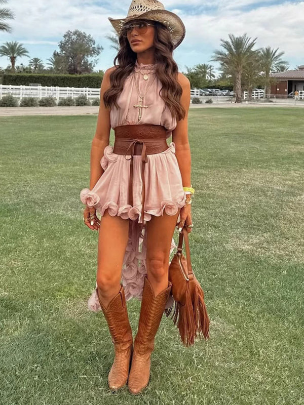 Country Style Ruffle Sleeveless Skirt Set