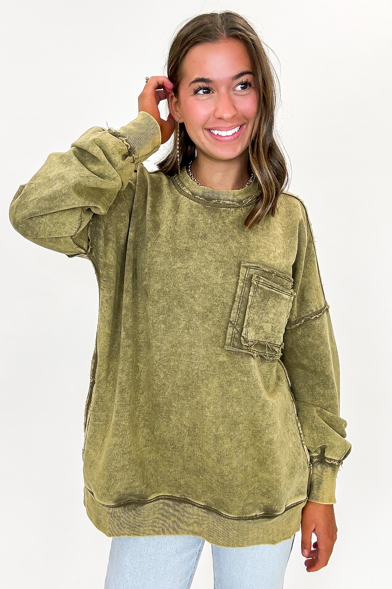 Vintage Acid Wash Raw Edge Pullover