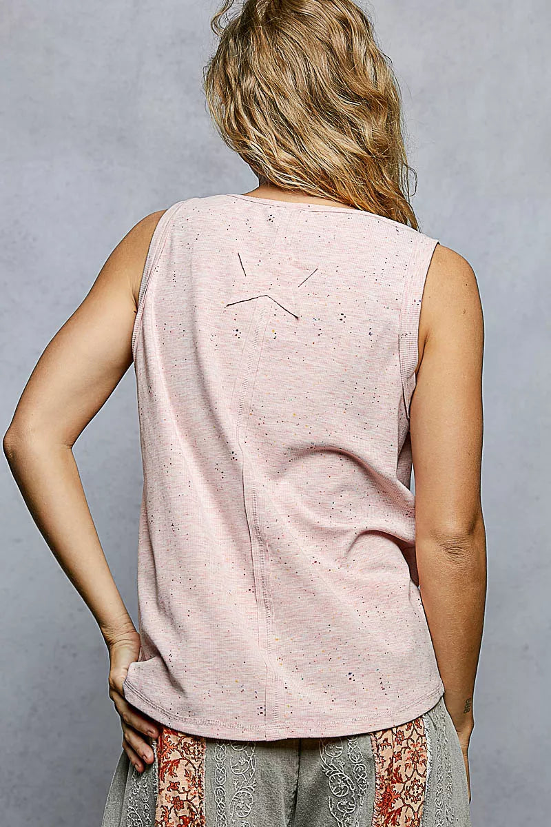 POL V-Neck Ribbed Tank with American Flag Patch and Star Back Patch