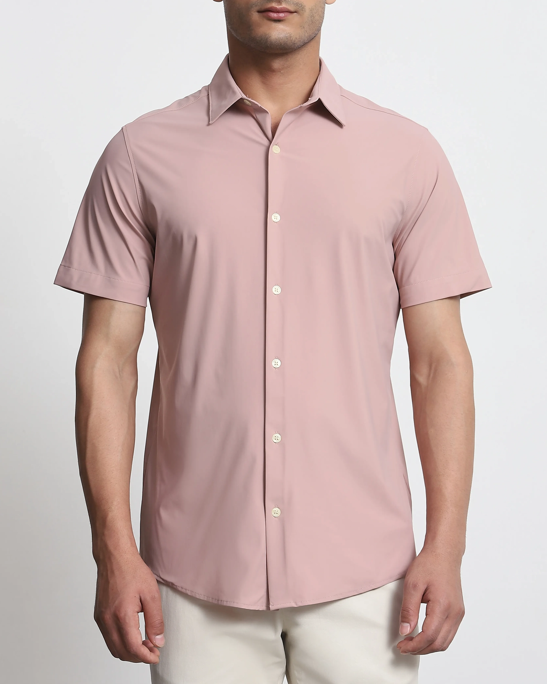 Leisure Simple Slim-Fit Breathable Pink Shirt