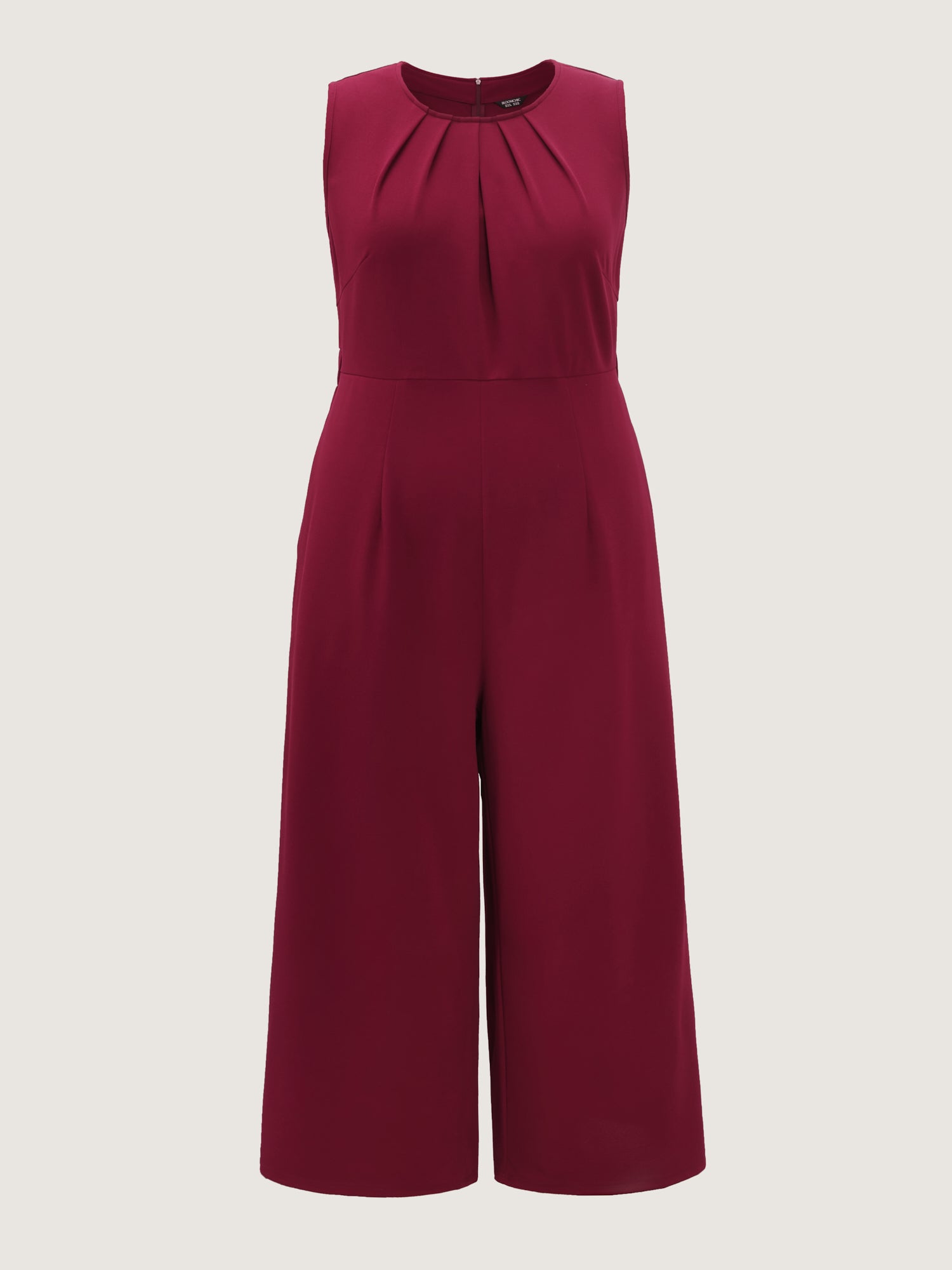 Pleated Neckline Stretchy Waist Jumpsuit