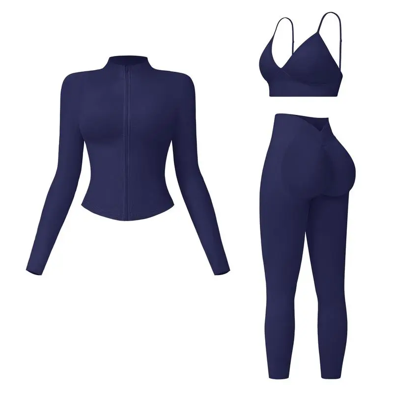 Women's 3-piece set - vest + high-waisted sweatpants + zippered short jacket