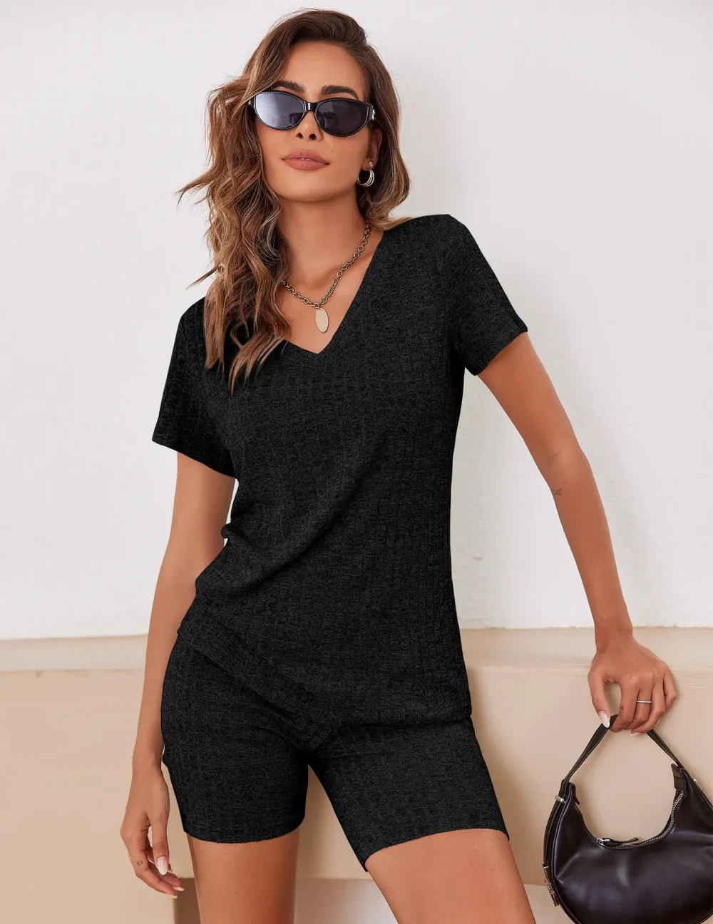Summer Ribbed Lounge Set - Stretch T-shirt and Cycling Shorts | Breathable Loungewear